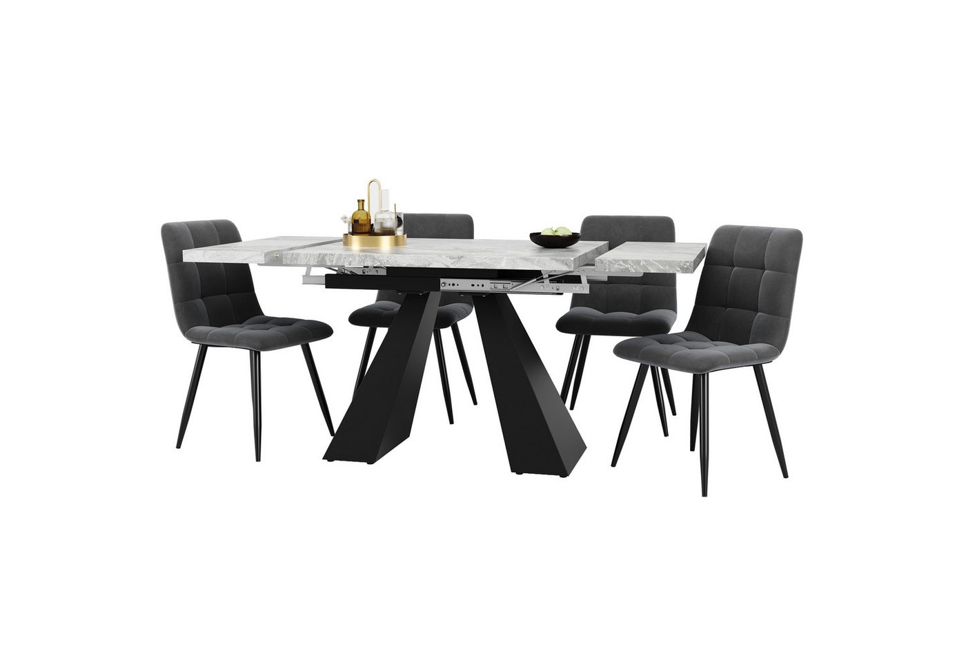Flieks Essgruppe, (Set, 5-tlg., Tisch mit 4 Stühlen, klapper Tischplatte 99-159cm), ausziehbarer Esstisch mit 4 Stühlen Set Esszimmer Sitzgruppe – Bild 2 von 5