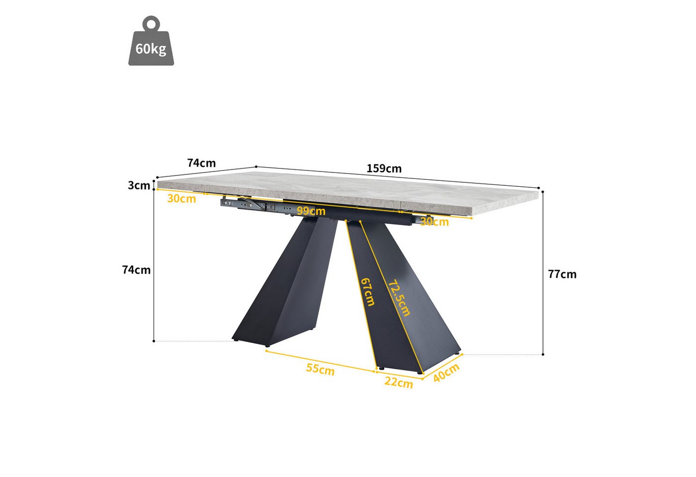 Flieks Essgruppe, (Set, 5-tlg., Tisch mit 4 Stühlen, klapper Tischplatte 99-159cm), ausziehbarer Esstisch mit 4 Stühlen Set Esszimmer Sitzgruppe – Bild 3 von 5