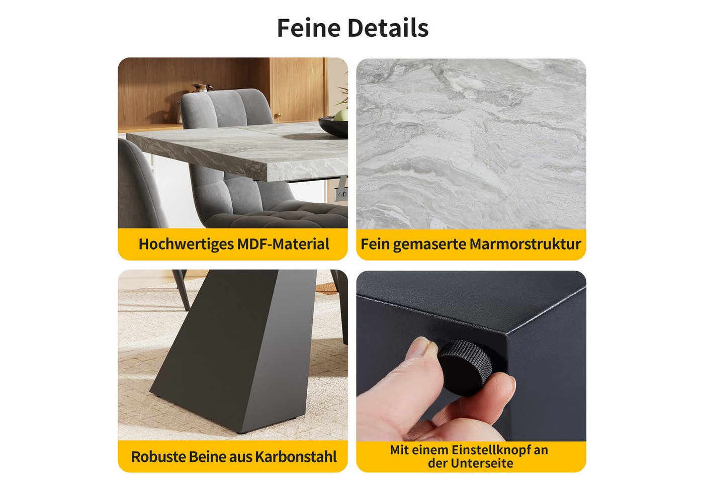 Flieks Essgruppe, (Set, 5-tlg., Tisch mit 4 Stühlen, klapper Tischplatte 99-159cm), ausziehbarer Esstisch mit 4 Stühlen Set Esszimmer Sitzgruppe – Bild 5 von 5