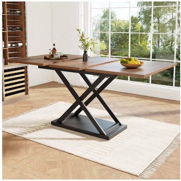 Flieks Esstisch (1-St., erweiterbar 120-160×80cm Tischplatte, für 4-8 Personen), ausziehbar Küchentisch rechteckig Schreibtisch, Eisenbeine