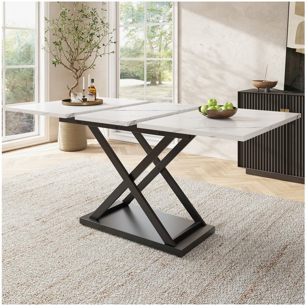 Flieks Esstisch (1-St., erweiterbar 120-160×80cm Tischplatte, für 4-8 Personen), ausziehbar Küchentisch rechteckig Schreibtisch, Eisenbeine