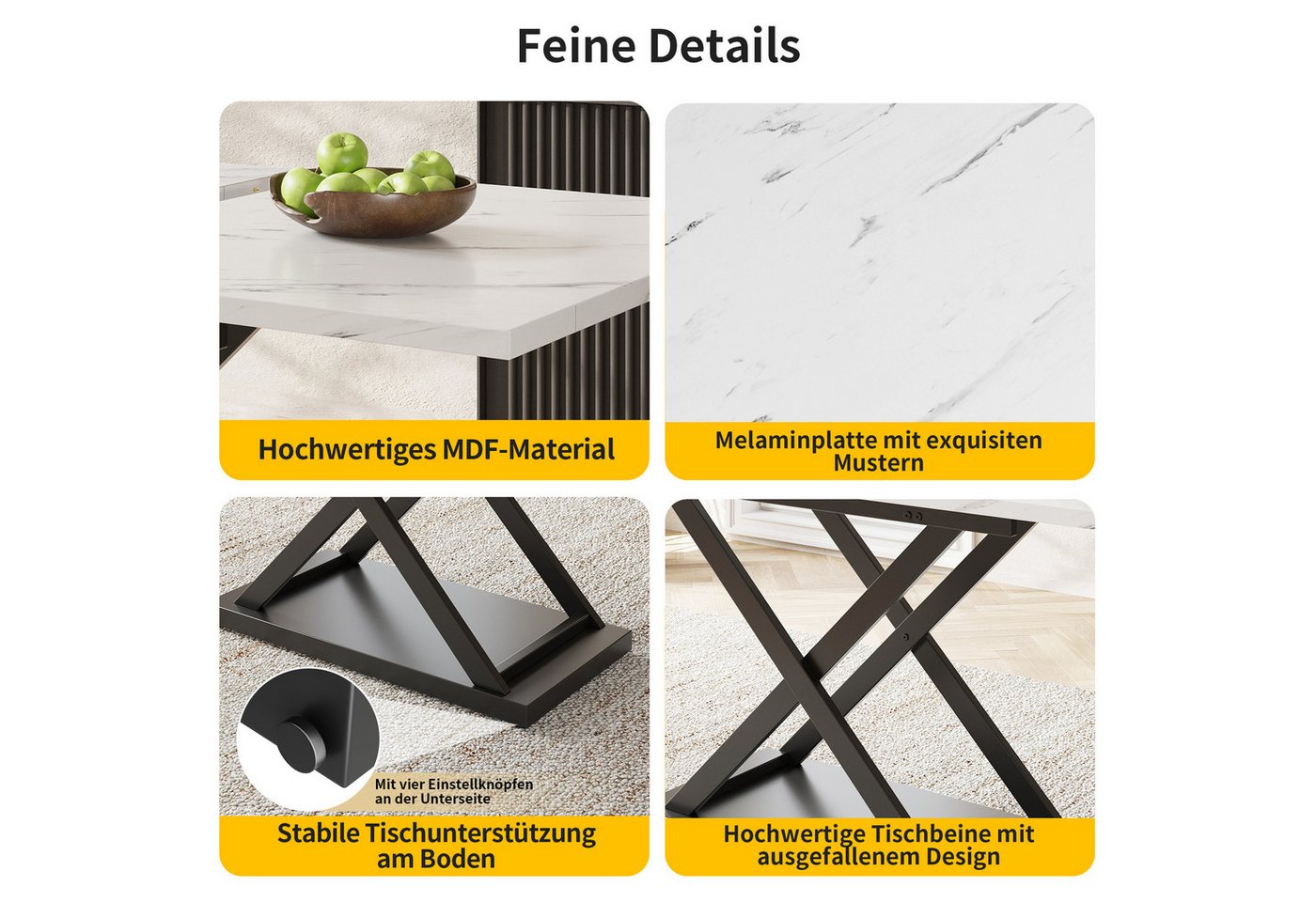 Flieks Esstisch (1-St., erweiterbar 120-160×80cm Tischplatte, für 4-8 Personen), ausziehbar Küchentisch rechteckig Schreibtisch, Eisenbeine – Bild 5 von 5