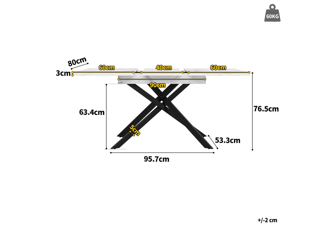 Flieks Esstisch (1-St., erweiterbare Tischplatte B120-160/T80/H76,5 cm), ausziehbarer Küchentisch rechteckig Schreibtisch mit Stauraum Weiß – Bild 4 von 5