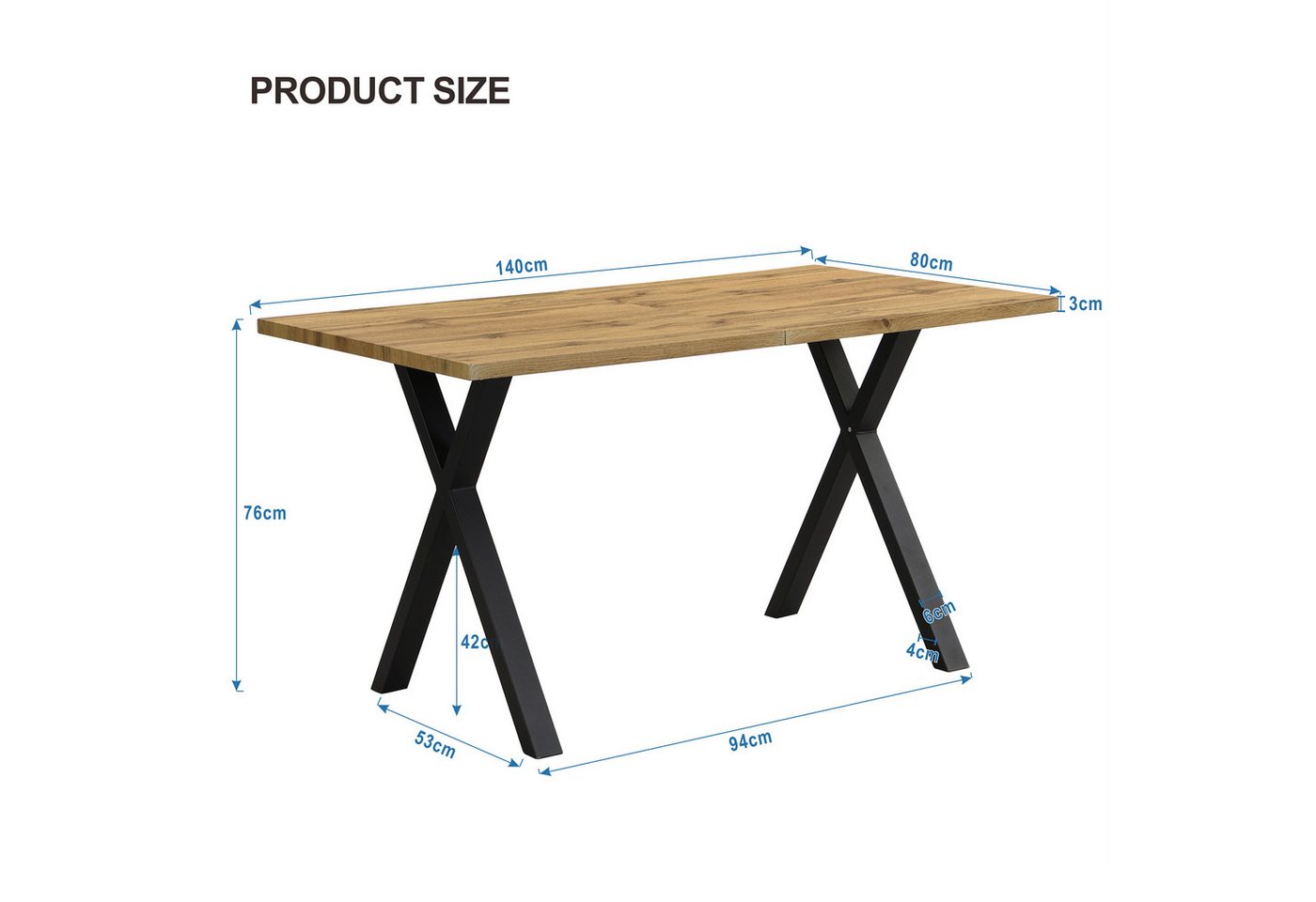 Flieks Esstisch (1-St), Esszimmertisch rechteckig Tisch, Schreibtisch, Bürotisch, 140*80*76 cm – Bild 5 von 5