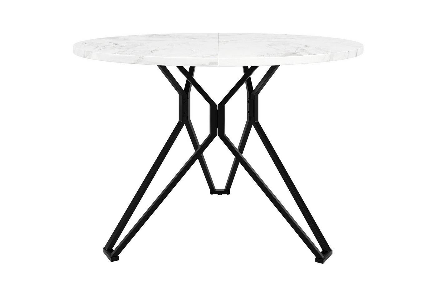 Flieks Esstisch (100x76 cm, 1-St., 1 Tisch), runder Küchentisch, Tischplatte in weiße Marmoroptik, Metallbeine – Bild 3 von 5