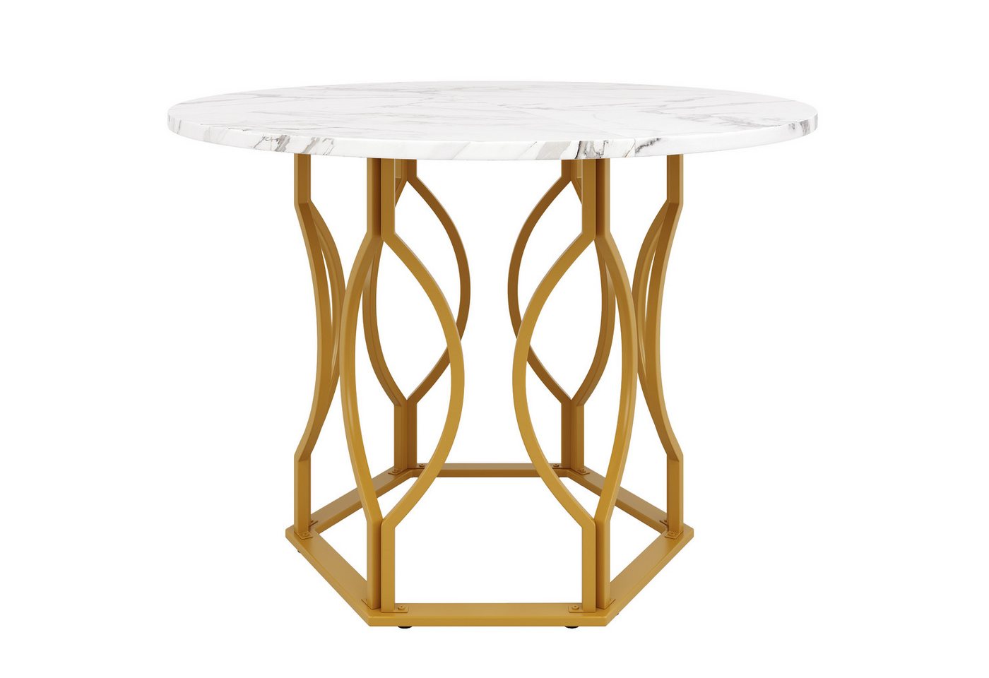 Flieks Esstisch (100x76 cm, 1-St., 1 Tisch), runder Küchentisch, Tischplatte in weiße Marmoroptik, Metallbeine – Bild 3 von 5