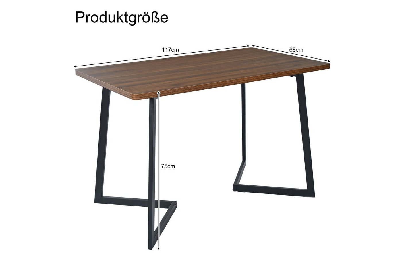 Flieks Esstisch (117*68*75 cm, 1-St., nur Tisch), rechteckig Küchentisch Schreibtisch Walnussholzmaserung, Metallbeine – Bild 2 von 5