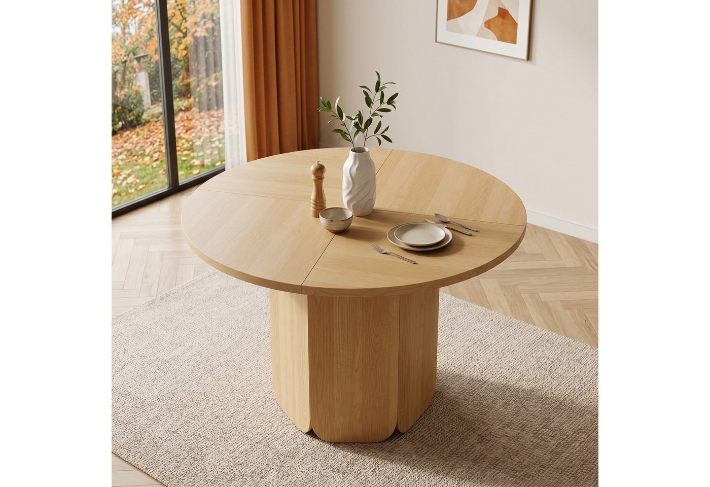 Flieks Esstisch (120x75 cm, 1-St., 1 Tisch), runder Küchentisch Schreibtisch Bürotisch Scandistil Eichenfarbe – Bild 3 von 5