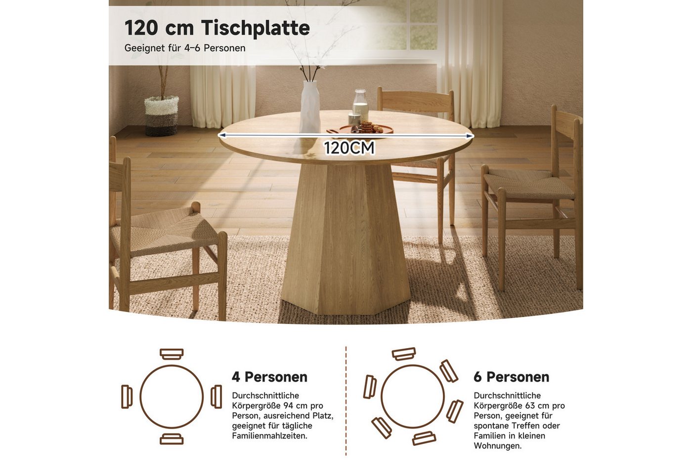 Flieks Esstisch (120x75 cm, 1-St., 1 Tisch), runder Küchentisch Schreibtisch Arbeitstisch Holzoptik, Eichenfarbe – Bild 5 von 5