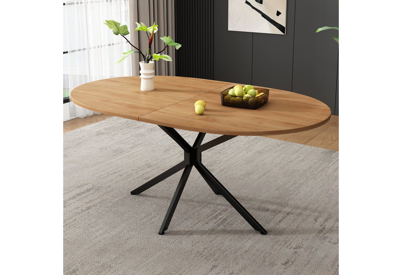 Flieks Esstisch 120x80x75,5cm (1-St., 1 Tisch), ovaler Küchentisch mit Holzmaserung Schreibtisch, Metallbeine – Bild 2 von 5