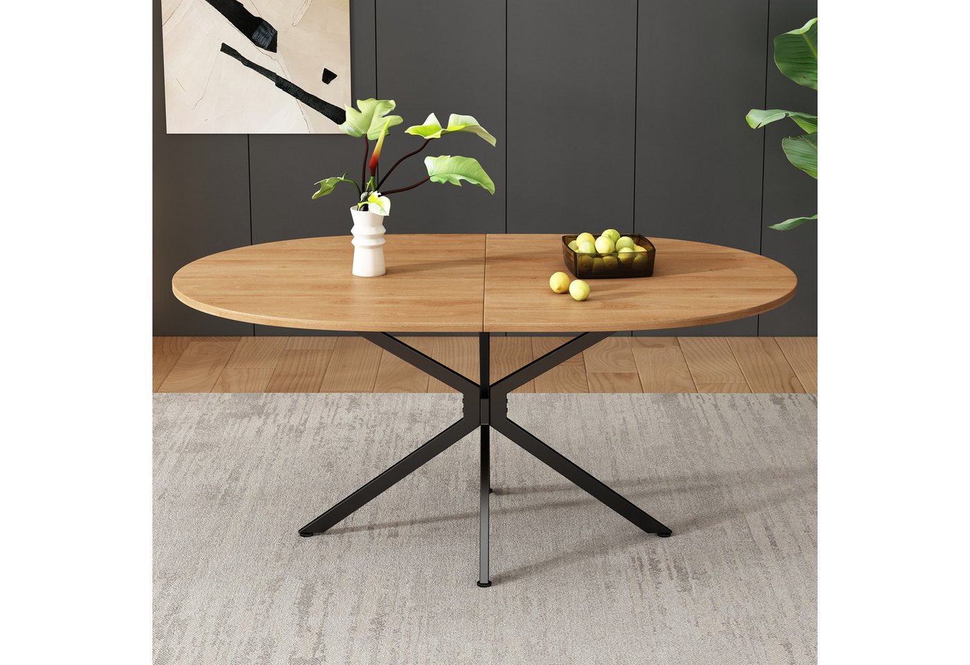 Flieks Esstisch 120x80x75,5cm (1-St., 1 Tisch), ovaler Küchentisch mit Holzmaserung Schreibtisch, Metallbeine – Bild 3 von 5