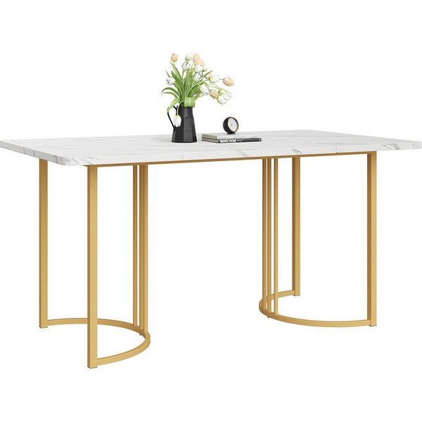 Flieks Esstisch (140*80*75 cm, 1-St., nur Tisch), rechteckig Küchentisch Marmoroptik Schreibtisch, Metallbeine