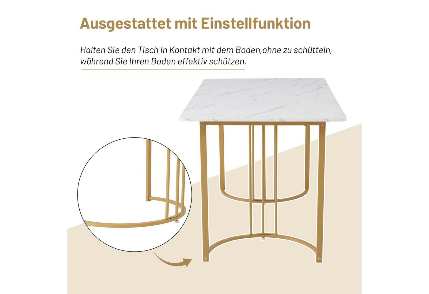 Flieks Esstisch (140*80*75 cm, 1-St., nur Tisch), rechteckig Küchentisch Marmoroptik Schreibtisch, Metallbeine – Bild 4 von 5