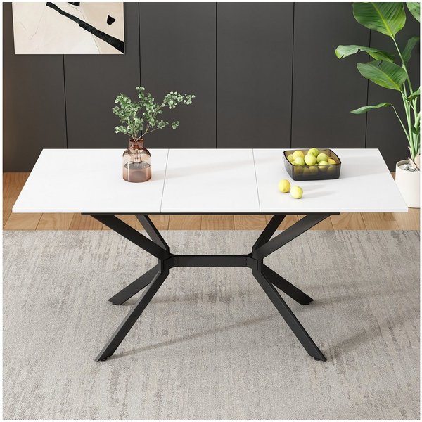 Flieks Esstisch (erweiterbare Tischplatte 120-160cm, 1-St., 1 Tisch), ausziehbar Küchentisch rechteckig Schreibtisch Arbeitstisch weiß