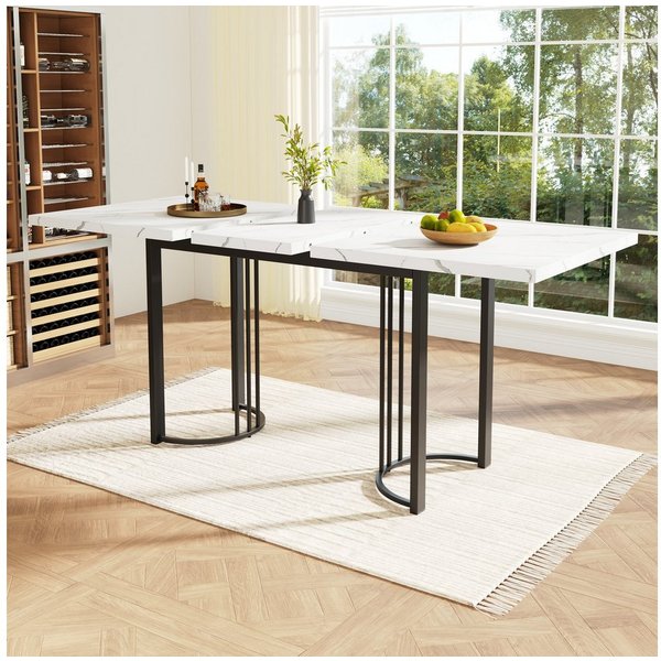 Flieks Esstisch (erweiterbare Tischplatte 140-179.5cm, 1-St., 1 Tisch), ausziehbarer Küchentisch rechteckig Schreibtisch Marmoroptik