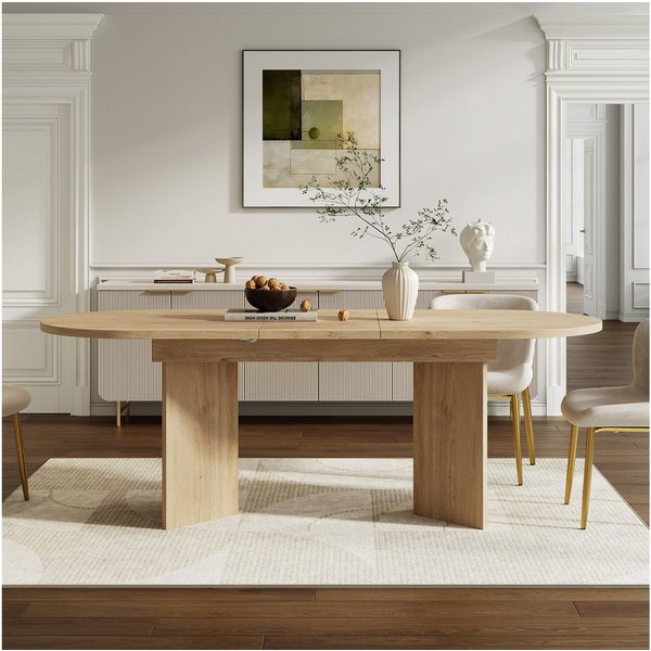 Flieks Esstisch (Länge 120-160/T80/H75 cm, 1-St., 1 Tisch), ausziehbarer Küchentisch ovaler Tisch Holzoptik, Eichenfarbe