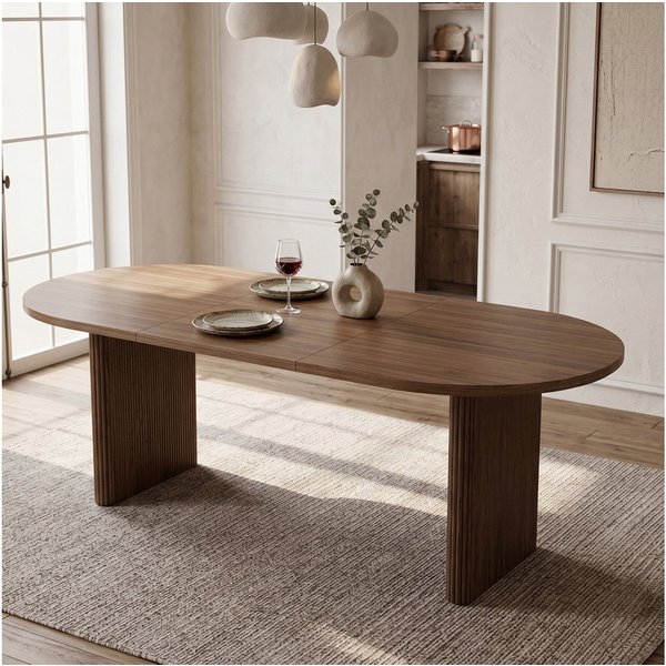 Flieks Esstisch (Länge 140-200/T90/H75 cm, 1-St., 1 Tisch), ausziehbarer Küchentisch ovaler Tisch Holzoptik, Nussbaumfarbe