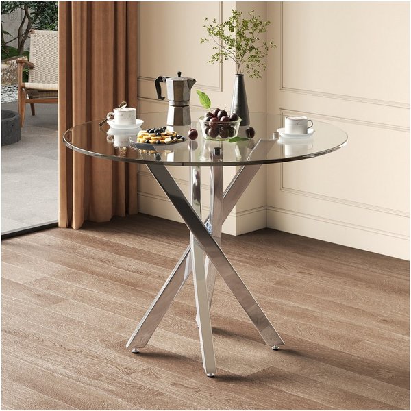 Flieks Esstisch runder Tisch Multifunktionstisch (galvanisierte Tischbeine mit verstellbaren Fußpolstern in silberfarben, 1-St., 1 Tisch, B80xH75 cm), moderner 