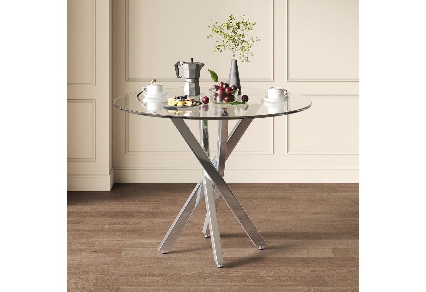 Flieks Esstisch runder Tisch Multifunktionstisch (galvanisierte Tischbeine mit verstellbaren Fußpolstern in silberfarben, 1-St., 1 Tisch, B80xH75 cm), moderner  – Bild 2 von 5