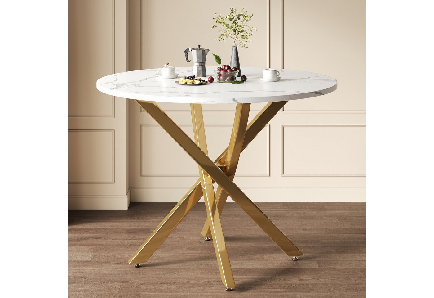 Flieks Esstisch runder Tisch Multifunktionstisch (galvanisierte Tischbeine mit verstellbaren Fußpolstern in goldfarben, 1-St., 1 Tisch, B80xH75 cm), moderner Kü – Bild 2 von 5