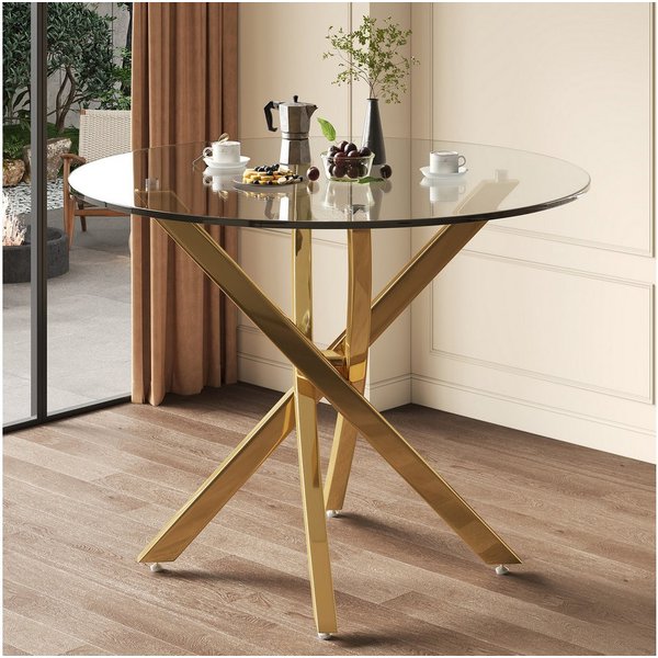 Flieks Esstisch runder Tisch Multifunktionstisch (galvanisierte Tischbeine mit verstellbaren Fußpolstern in goldfarben, 1-St., 1 Tisch, B80xH75 cm), moderner Kü
