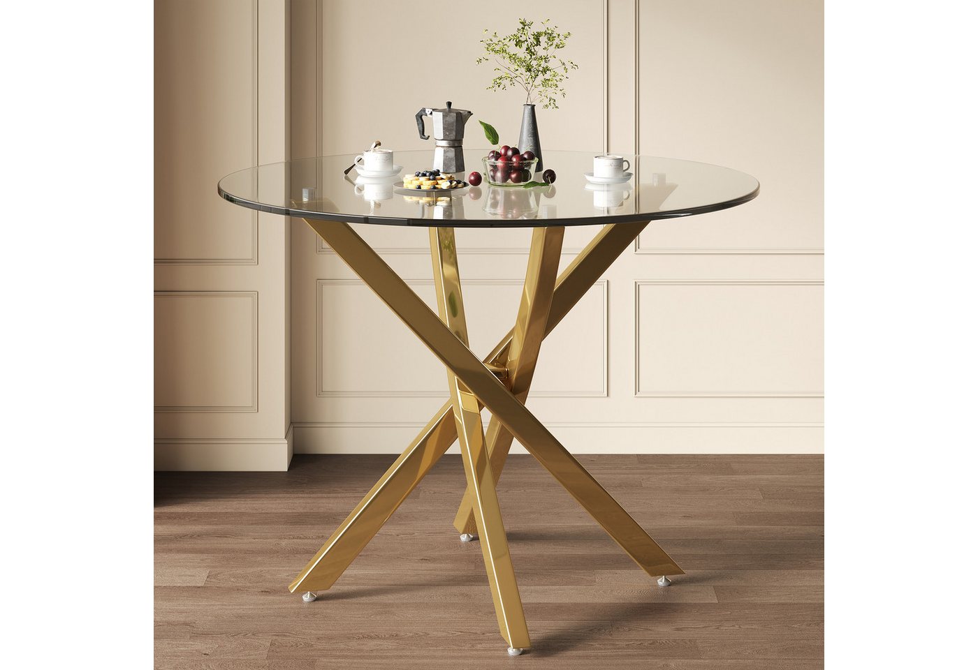 Flieks Esstisch runder Tisch Multifunktionstisch (galvanisierte Tischbeine mit verstellbaren Fußpolstern in goldfarben, 1-St., 1 Tisch, B80xH75 cm), moderner Kü – Bild 2 von 5