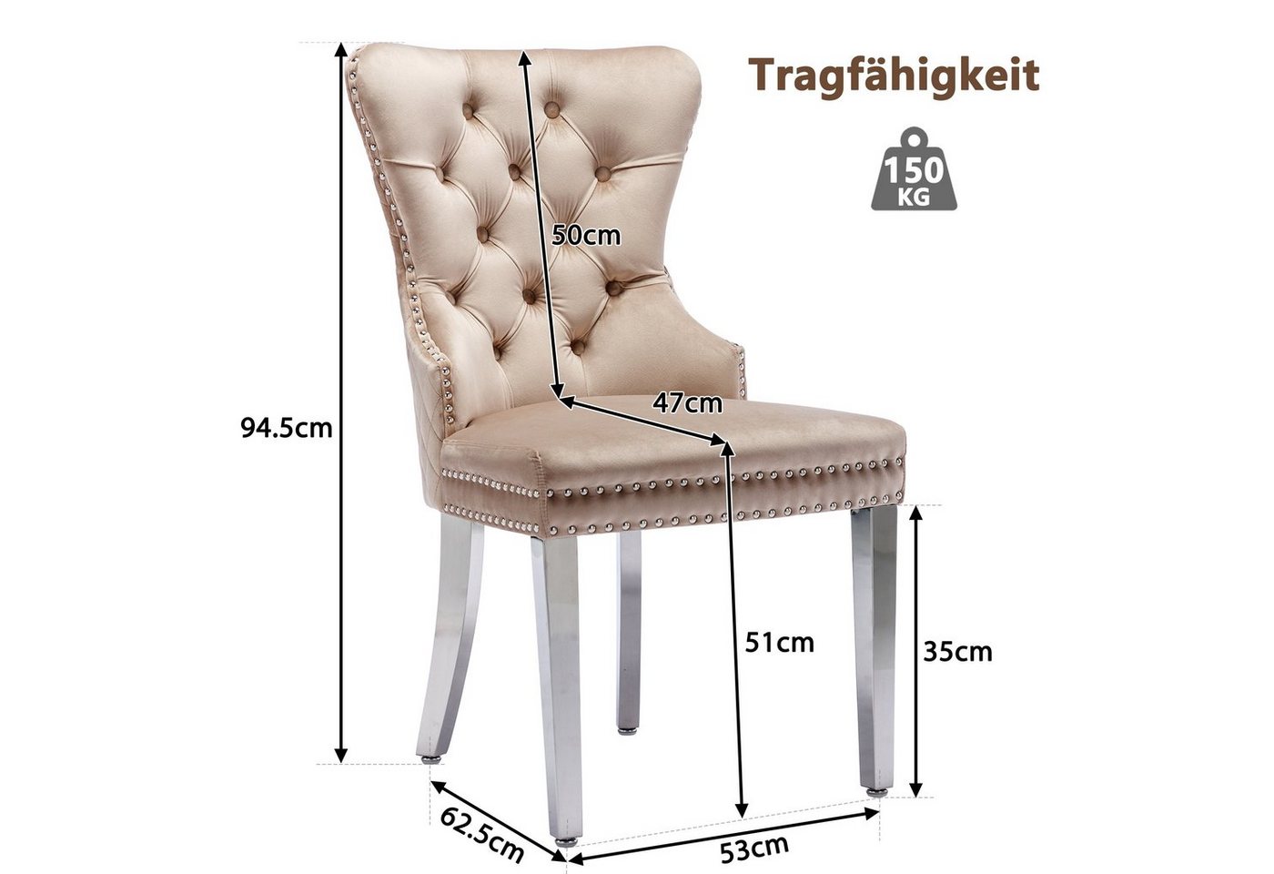 Flieks Esszimmerstuhl (6 St), 6er Set Polsterstuhl Wohnzimmerstuhl Küchenstühle, Beine aus Edelstahl – Bild 3 von 5