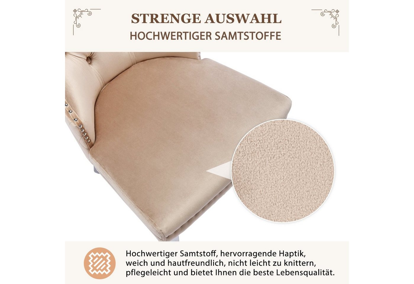Flieks Esszimmerstuhl (6 St), 6er Set Polsterstuhl Wohnzimmerstuhl Küchenstühle, Beine aus Edelstahl – Bild 5 von 5
