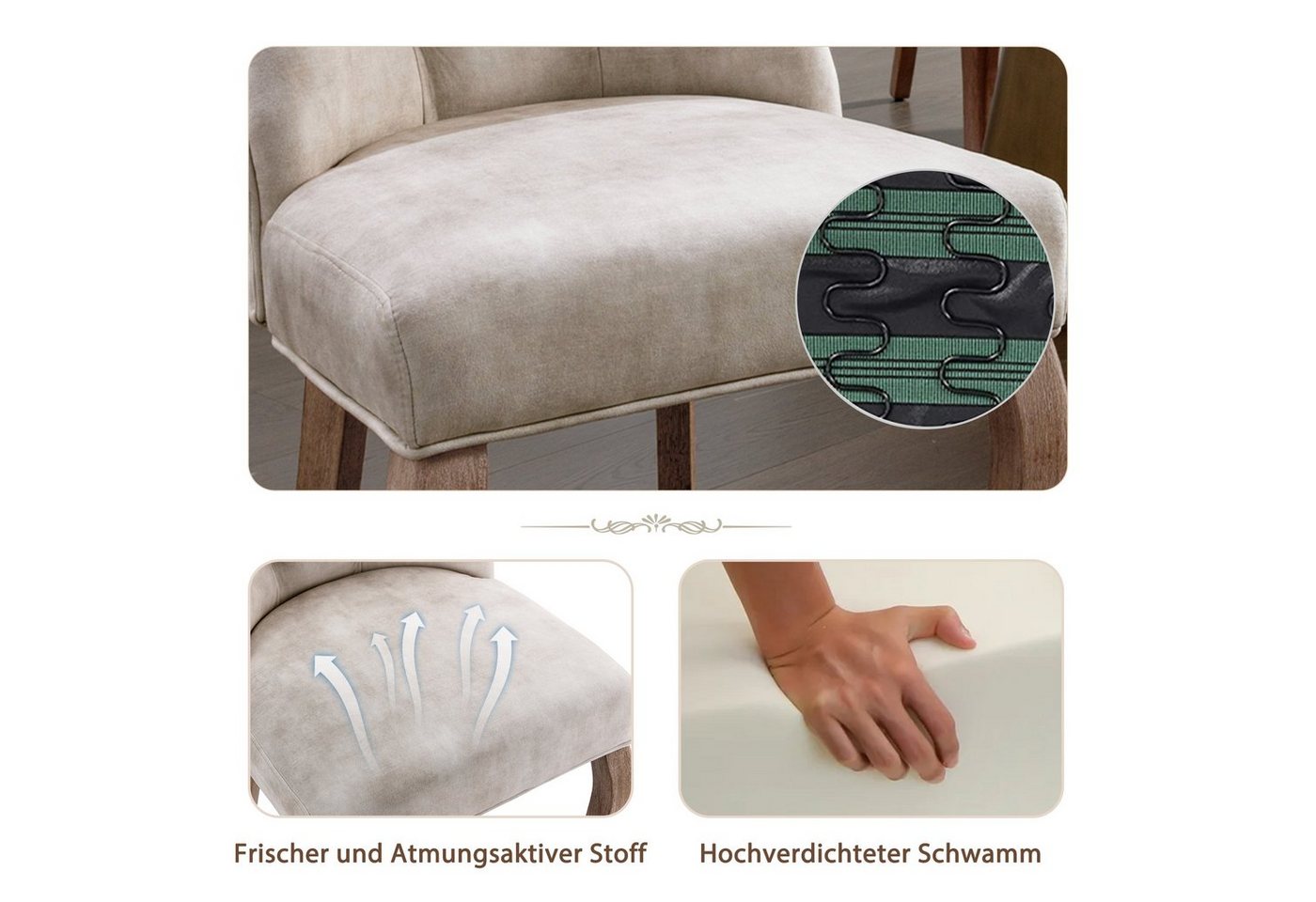 Flieks Esszimmerstuhl (Set, 6 St), 6er Set Polsterstuhl mit Rückenlehne Wohnzimmerstuhl Küchenstuhl Samt – Bild 5 von 5