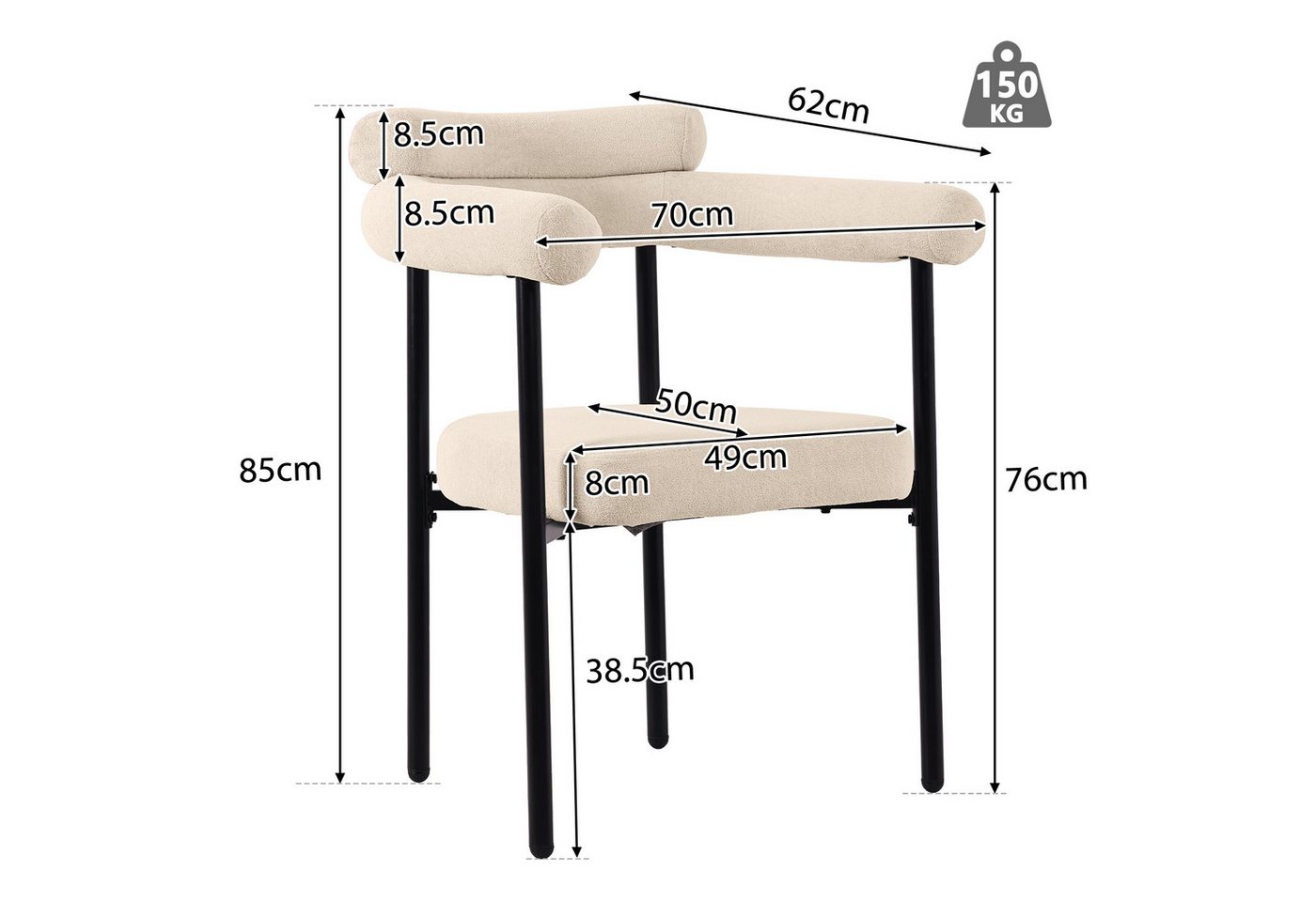 Flieks Esszimmerstuhl (Set, 2 St), 2er Set Polsterstühle Wohnzimmer Samt Küchenstühle Eisengestell – Bild 3 von 5