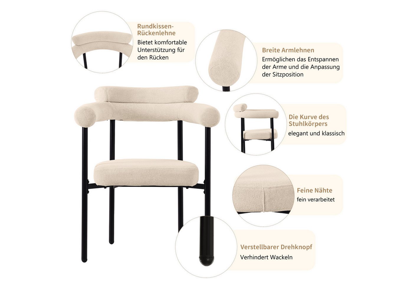 Flieks Esszimmerstuhl (Set, 2 St), 2er Set Polsterstühle Wohnzimmer Samt Küchenstühle Eisengestell – Bild 5 von 5
