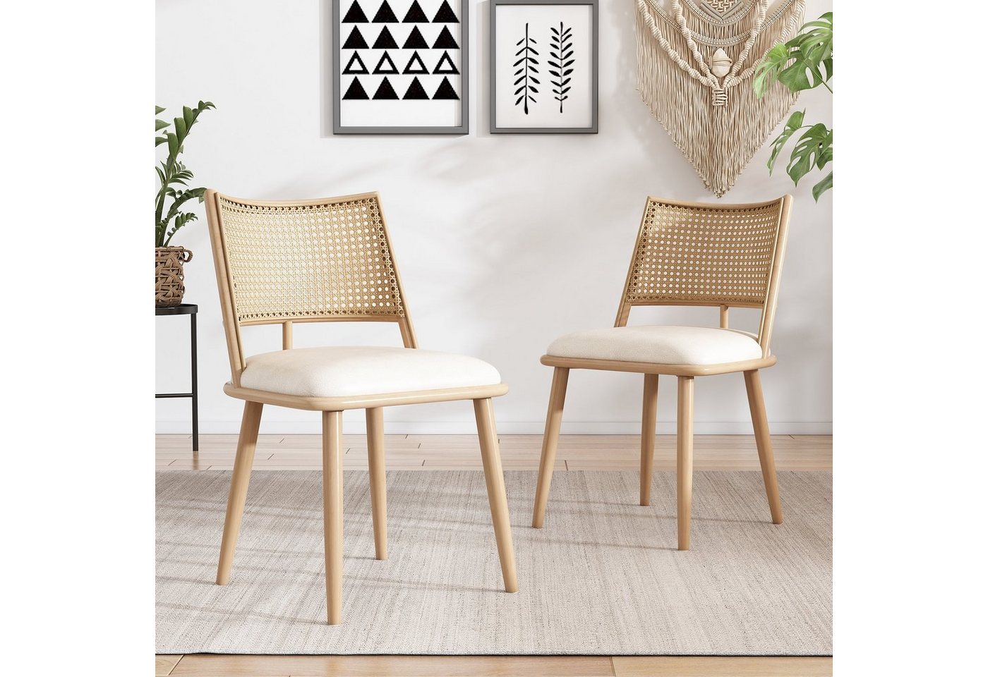 Flieks Esszimmerstuhl (Set, 2 St), 2er Set Polsterstühle mit Rattan-Rückenlehne Kunstleder, Metallbeine – Bild 4 von 5