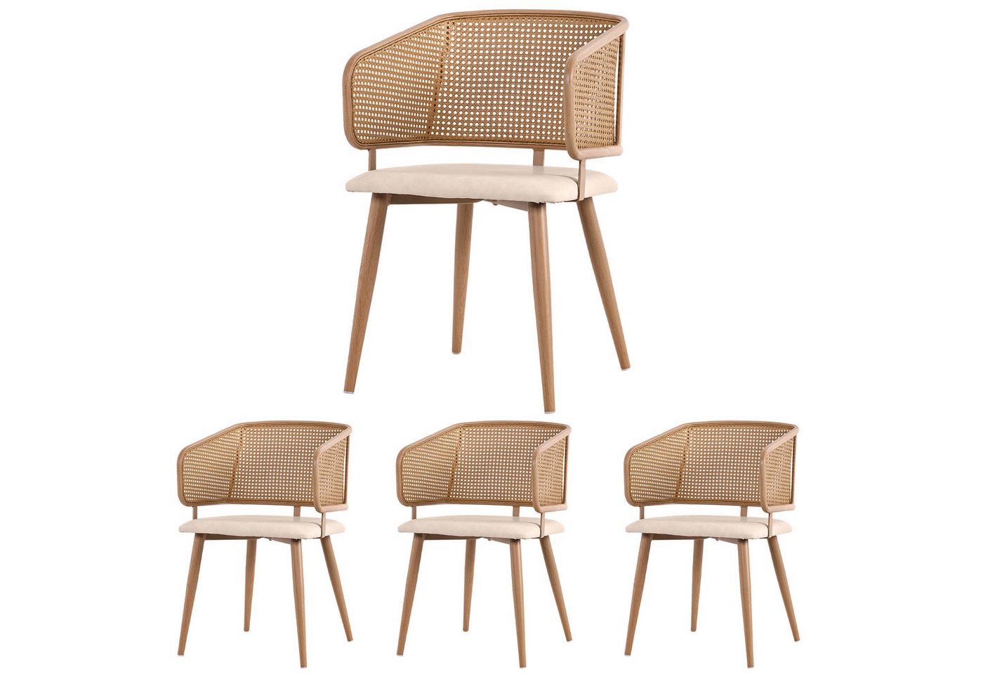 Flieks Esszimmerstuhl (Set, Eisengestell, 4 St), 4er Set Polsterstühle mit Armlehnen Rattanstuhl Kunstleder Wohnzimmer – Bild 2 von 5