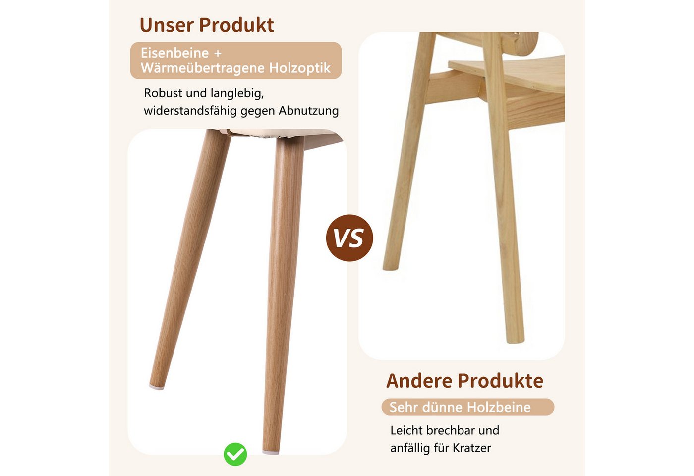 Flieks Esszimmerstuhl (Set, Eisengestell, 4 St), 4er Set Polsterstühle mit Armlehnen Rattanstuhl Kunstleder Wohnzimmer – Bild 5 von 5