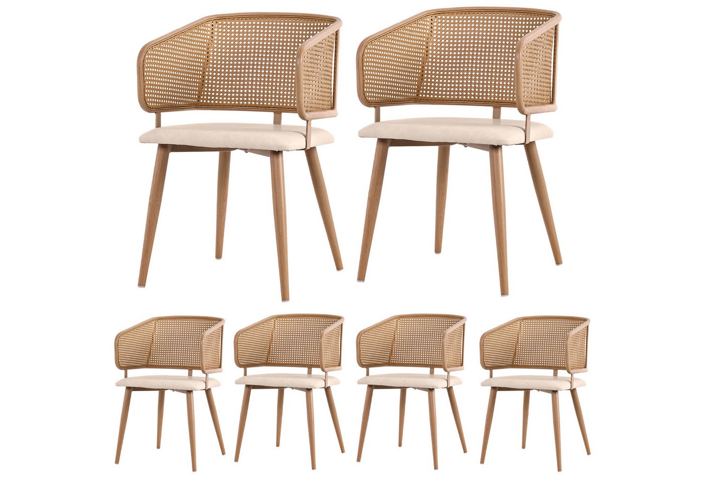 Flieks Esszimmerstuhl (Set, Eisengestell, 6 St), 6er Set Polsterstühle mit Armlehnen Rattanstuhl Kunstleder Wohnzimmer – Bild 2 von 5