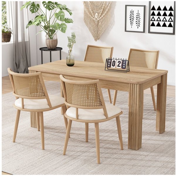 Flieks Esszimmerstuhl (Set, 4 St), 4er Set Polsterstühle mit Rattan-Rückenlehne Kunstleder, Metallbeine