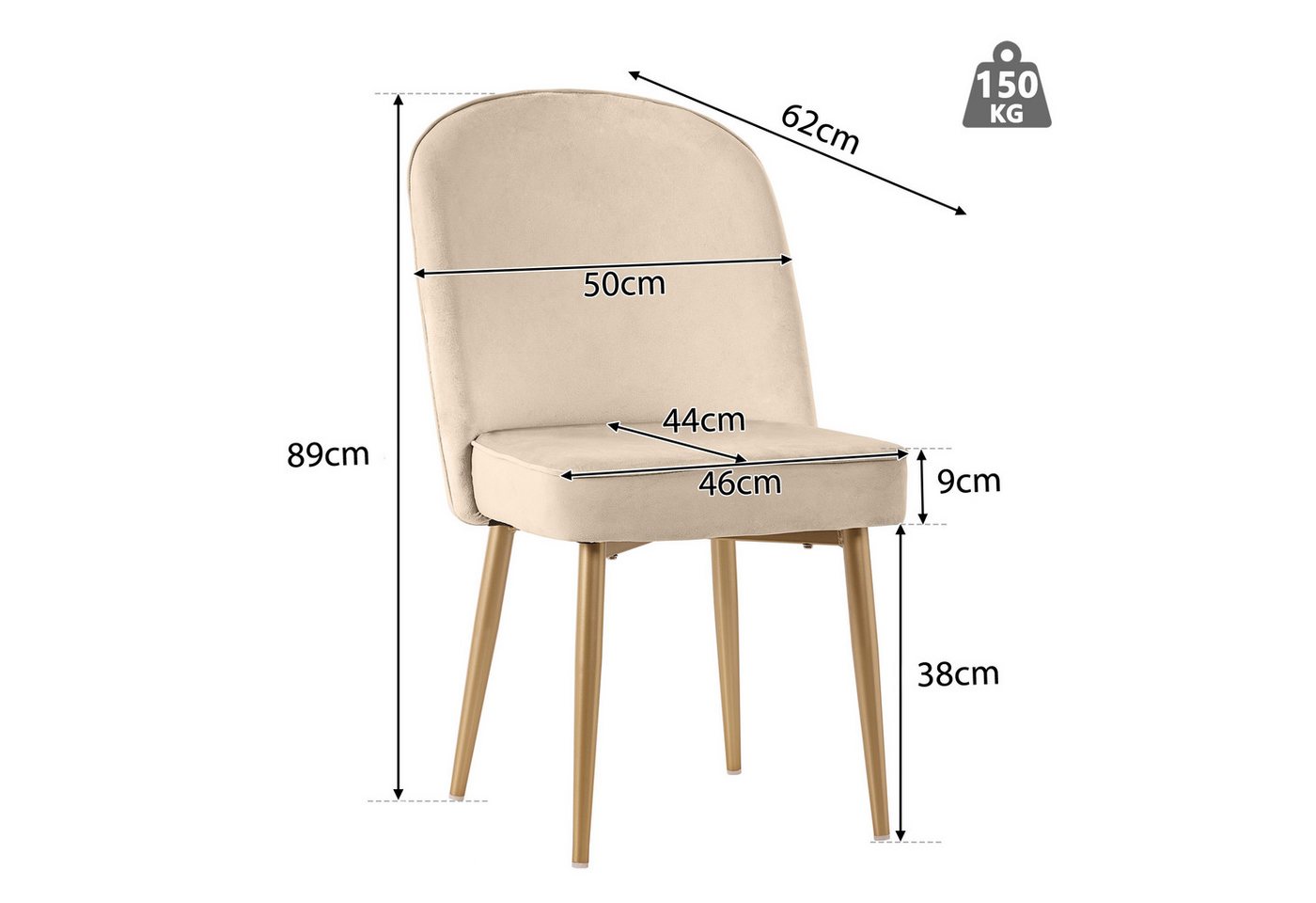 Flieks Esszimmerstuhl (Set, Kissenhöhe 9 cm, 6 St), 6er Set Polsterstühle Küchenstühle Samt Wohnzimmer Metallbeine – Bild 3 von 5
