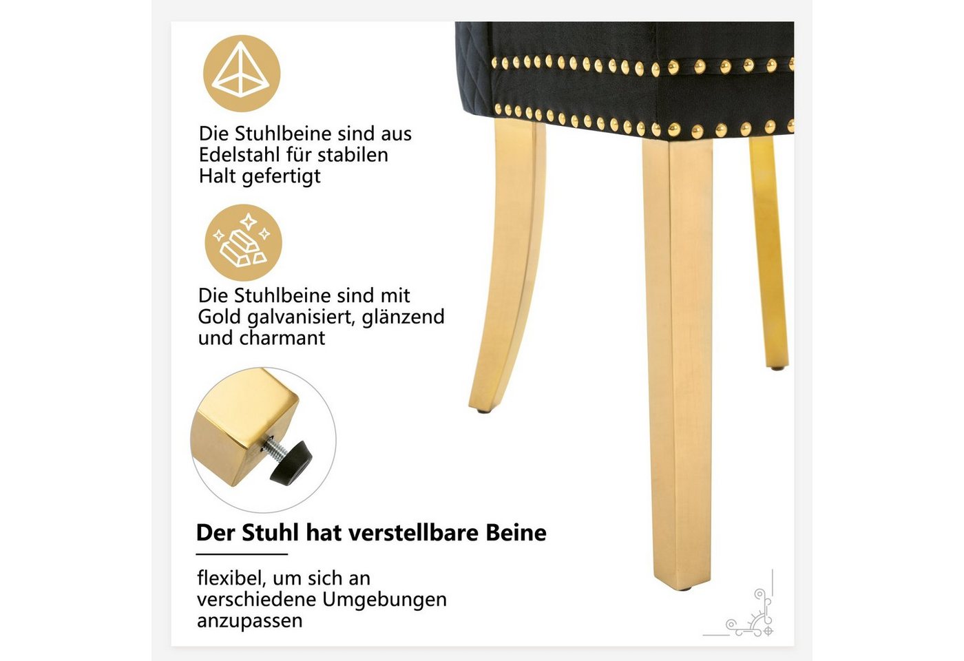 Flieks Esszimmerstuhl (Set, 4 St), 4er Set Polsterstuhl Wohnzimmerstuhl Küchenstühle, Beine aus Edelstahl – Bild 4 von 5