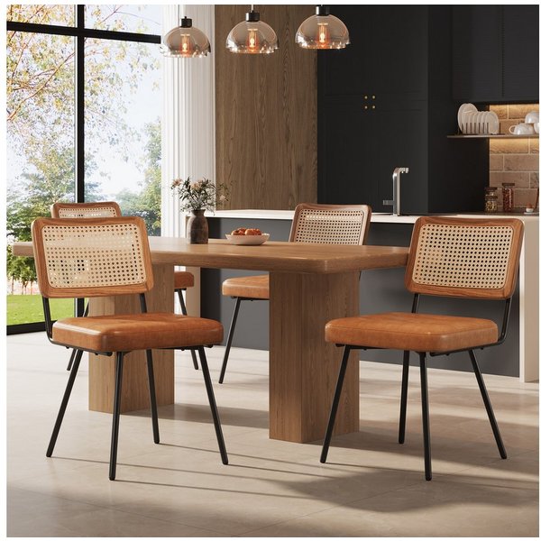 Flieks Esszimmerstuhl (Set, 4 St), 4er Set Rattanstühle Polsterstühle Wohnzimmer Kunstleder, Metallbeine