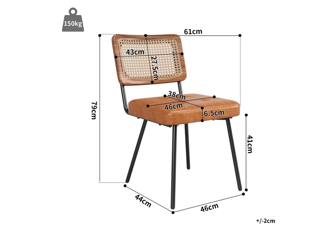 Flieks Esszimmerstuhl (Set, 4 St), 4er Set Rattanstühle Polsterstühle Wohnzimmer Kunstleder, Metallbeine – Bild 3 von 5