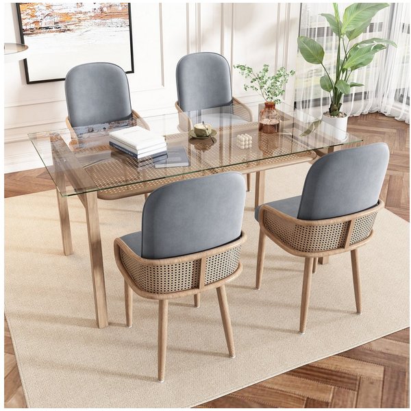 Flieks Esszimmerstuhl (Set, 4 St), 4er Set Polsterstühle Rattan Wohnzimmestuhl mit Armlehnen, Metallbeine