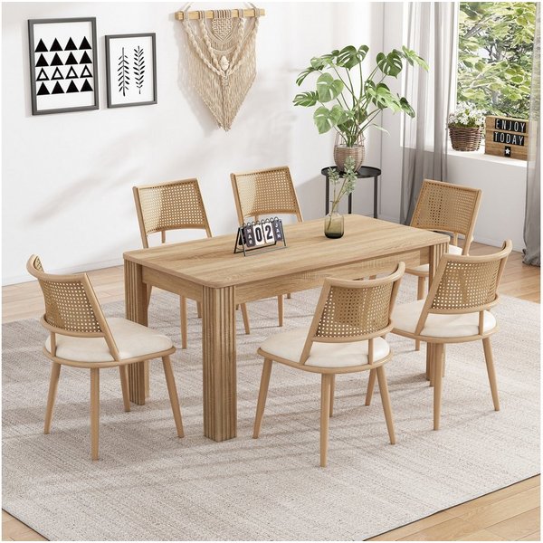 Flieks Esszimmerstuhl (Set, 6 St), 6er Set Polsterstühle mit Rattan-Rückenlehne Kunstleder, Metallbeine