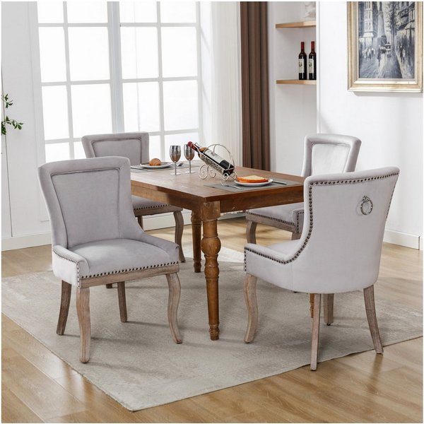 Flieks Esszimmerstuhl (Set, 4 St), 4er Set Polsterstühle Küchenstühle Samt Wohnzimmer Massivholzbeine
