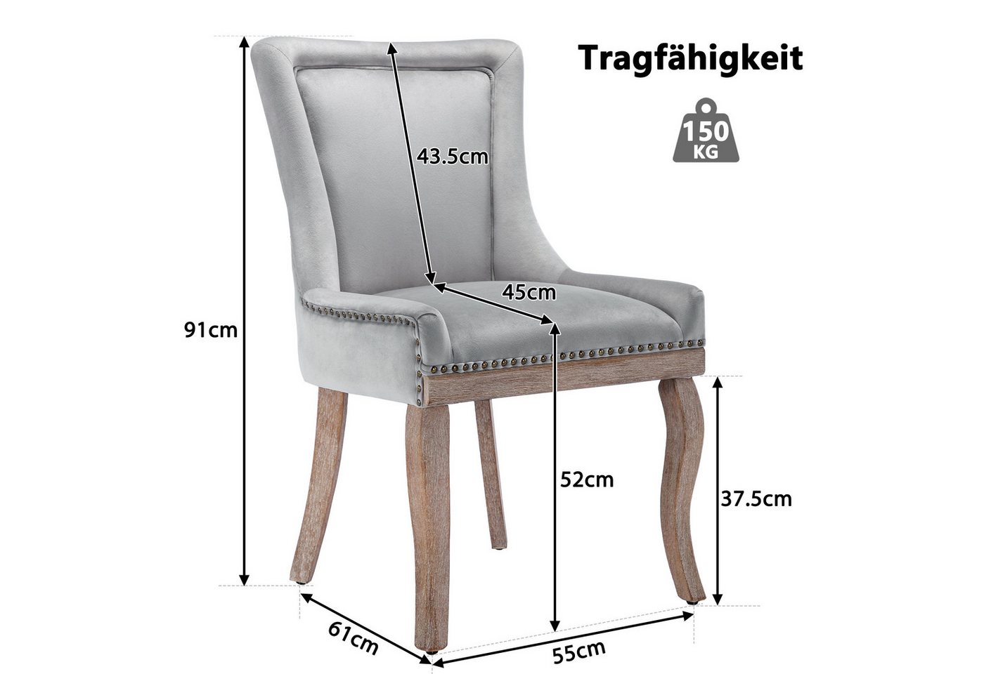 Flieks Esszimmerstuhl (Set, 4 St), 4er Set Polsterstühle Küchenstühle Samt Wohnzimmer Massivholzbeine – Bild 3 von 5
