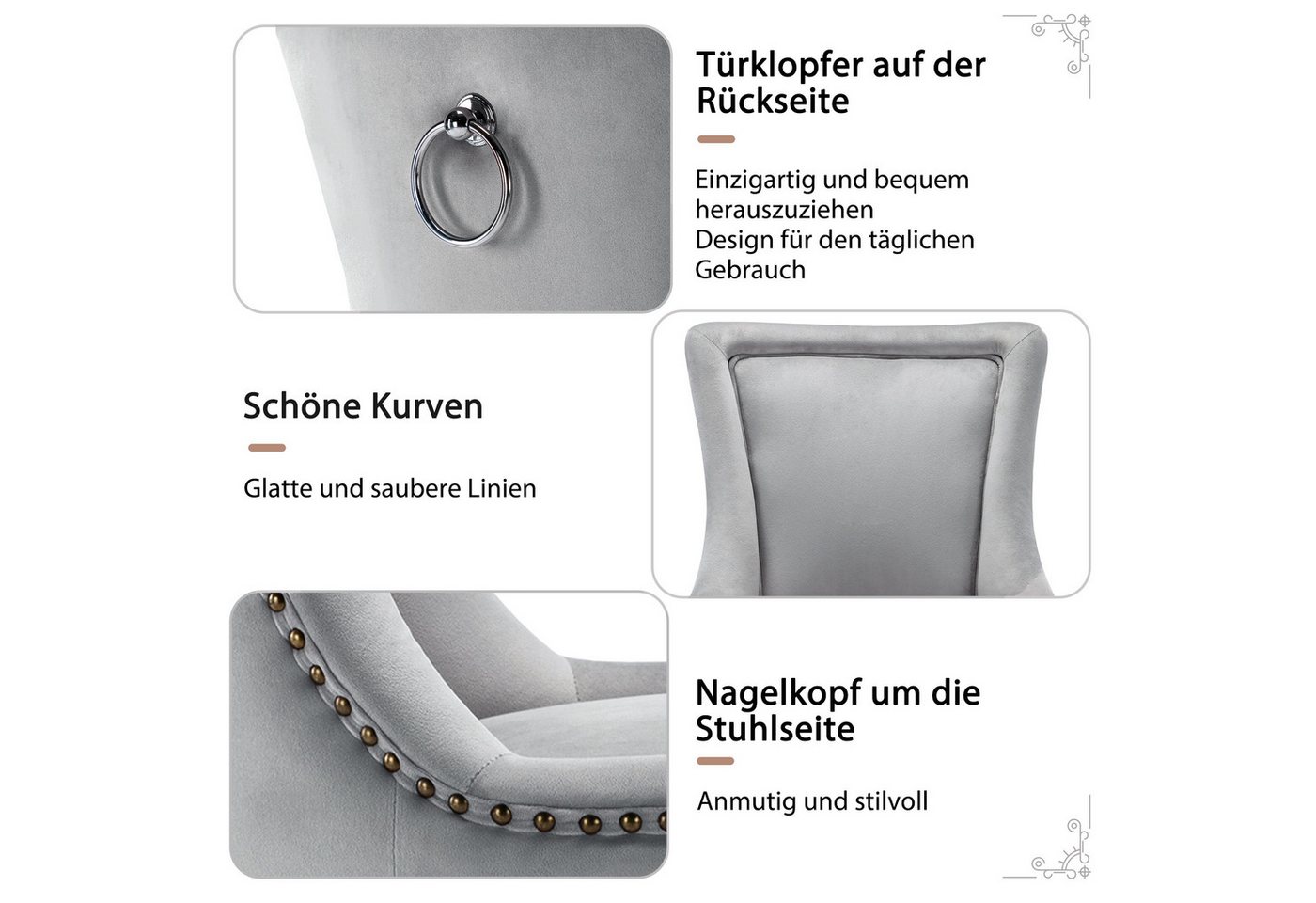 Flieks Esszimmerstuhl (Set, 4 St), 4er Set Polsterstühle Küchenstühle Samt Wohnzimmer Massivholzbeine – Bild 4 von 5