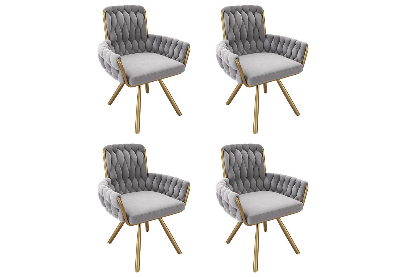 Flieks Esszimmerstuhl (Set, 4 St), 4er Set Polsterstühle mit Armlehnen Wohnzimmerstuhl Samt, Stahlbeine – Bild 2 von 5