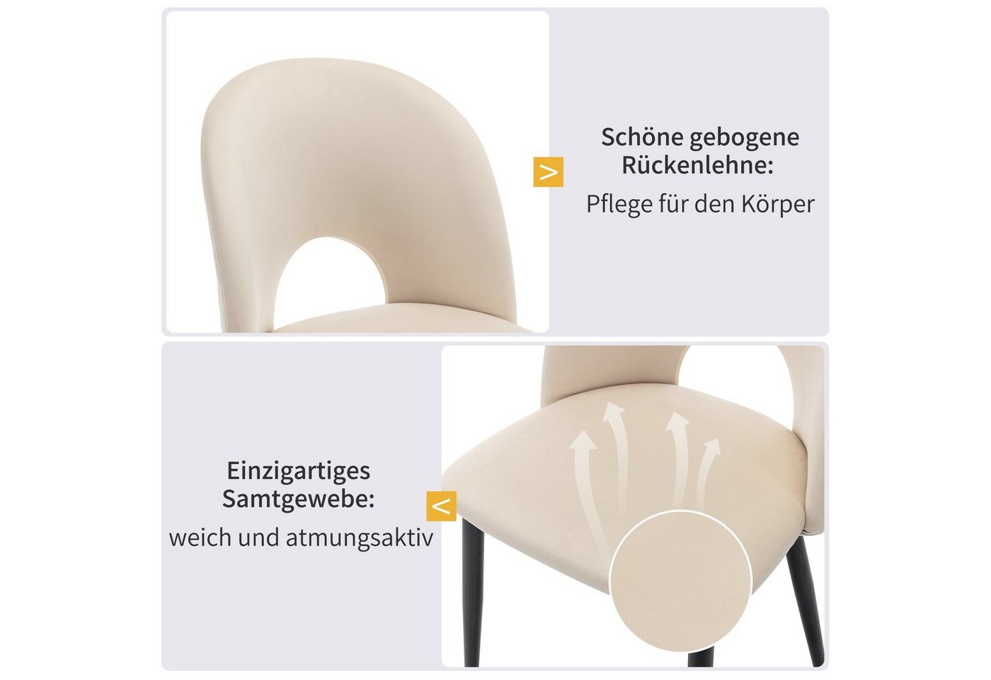 Flieks Esszimmerstuhl (Set, 6 St), 6er Set Polsterstühle Wohnzimmerstuhl Samt, Metallbeine – Bild 4 von 5
