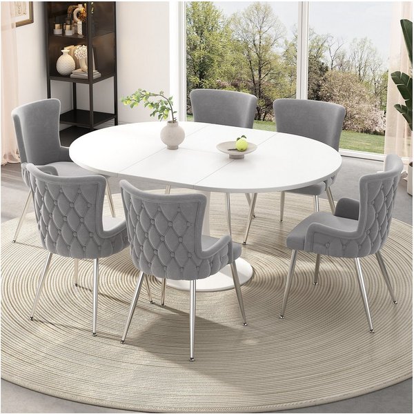 Flieks Esszimmerstuhl (Set, 6 St), 6er Set Polsterstühle Küchenstühle Samt Wohnzimmer Metallbeine