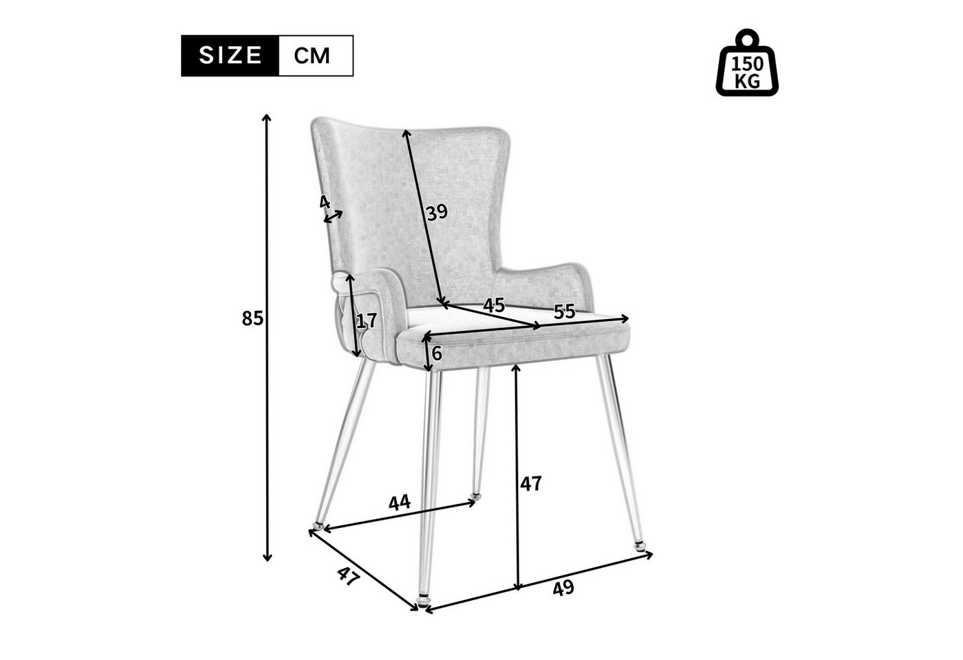 Flieks Esszimmerstuhl (Set, 4 St), 4er Set Polsterstühle Küchenstühle Samt Wohnzimmer Metallbeine – Bild 3 von 5