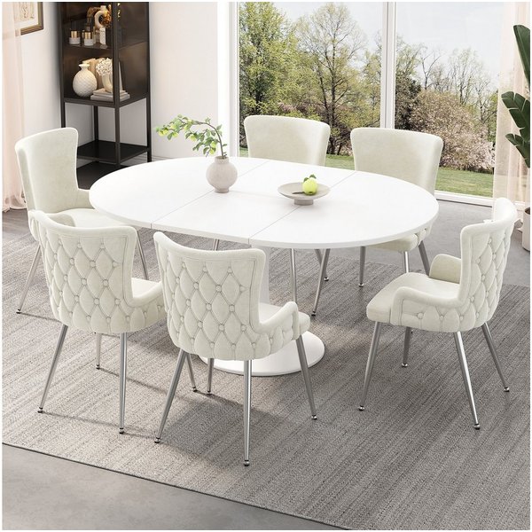 Flieks Esszimmerstuhl (Set, 6 St), 6er Set Polsterstühle Küchenstühle Samt Wohnzimmer Metallbeine